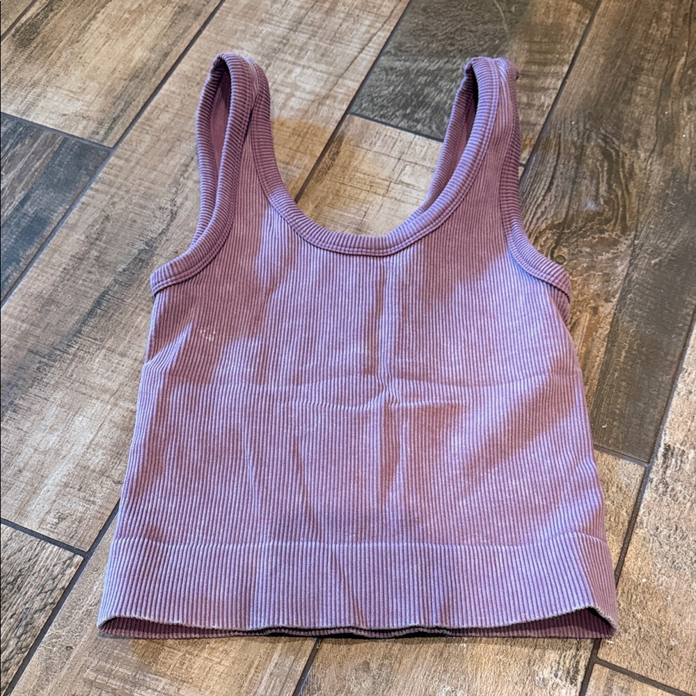 Lavender Ribbed acid wash crop Top